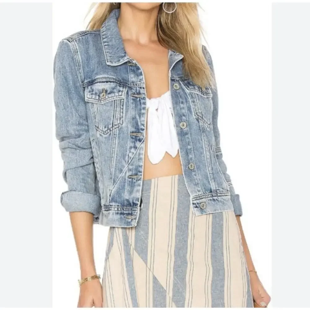 Free People Rumors Denim Jacket Womens XS Light Indigo Boho Preppy Streetwear